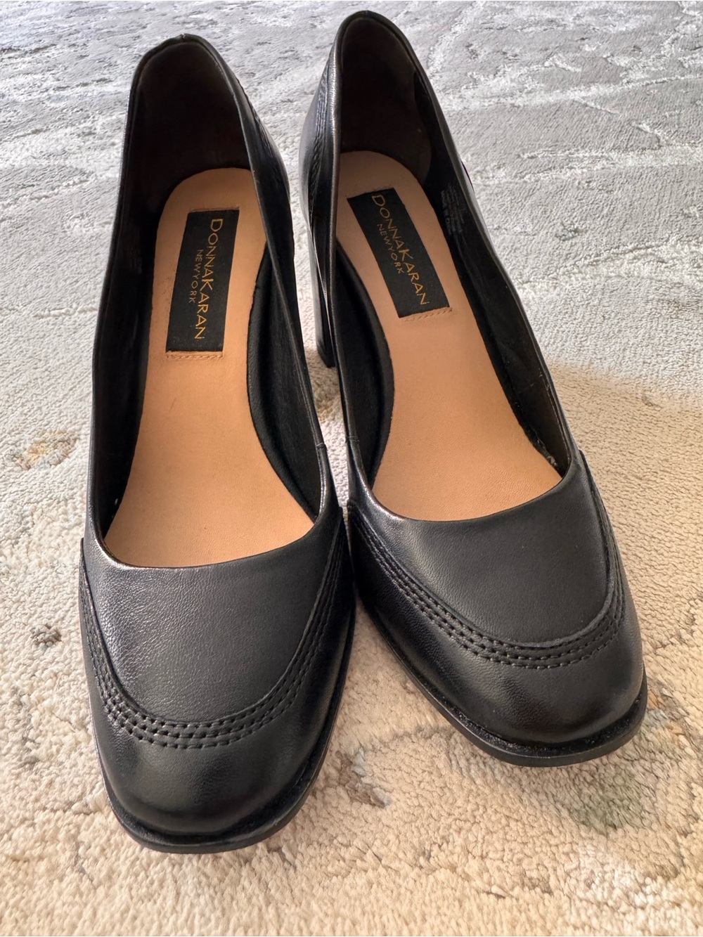 Donna Karan Black Leather Flats with Rounded Toe